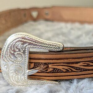 Nocona Leather Belt G908 Tan with Silver Hearts and Buckle 32"
